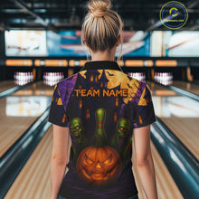 Load image into Gallery viewer, Funny Pumpkin Halloween Bowling Polo, Quarter Zip Shirts For Women Custom Bowling Team Jersey NQS10668