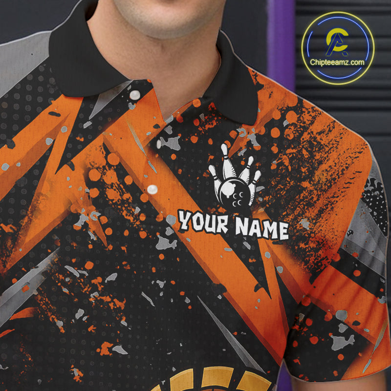 Custom Funny Turkey Bowling Jersey Black and Orange Thanksgiving Bowling Team Men Polo, 1/4 Zip Shirt NQS10671