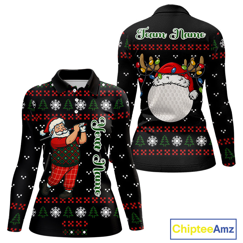 Funny Ugly Christmas pattern Santa Golf Polo Shirts For Women Custom best Ladies golf wear golf gifts NQS11067