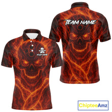 Load image into Gallery viewer, Custom Flame Skull Bowling Polo, Quarter Zip Shirt For Men, Skull Team Bowling League Jerseys NQS10676