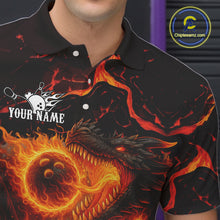 Load image into Gallery viewer, Black And Orange Flame Custom Dragon Bowling Shirts For Men, Dragon Team Bowling League Shirts NQS11071