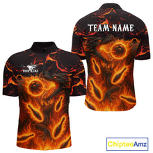 Load image into Gallery viewer, Black And Orange Flame Custom Dragon Bowling Shirts For Men, Dragon Team Bowling League Shirts NQS11071