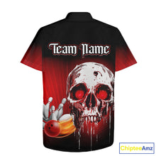 Load image into Gallery viewer, Black &amp; Red Skull Bowling Hawaiian shirt Custom team bowling jerseys, Gift for bowler NQS11480