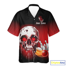 Load image into Gallery viewer, Black &amp; Red Skull Bowling Hawaiian shirt Custom team bowling jerseys, Gift for bowler NQS11480