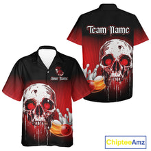 Load image into Gallery viewer, Black &amp; Red Skull Bowling Hawaiian shirt Custom team bowling jerseys, Gift for bowler NQS11480