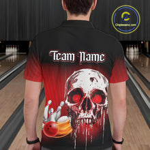 Load image into Gallery viewer, Black and Red Skull Bowling Polo, 1/4 zip shirts for Men Custom team bowling jerseys, Gift for bowler NQS11480