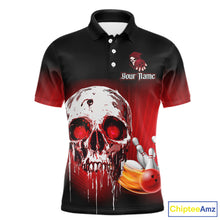 Load image into Gallery viewer, Black and Red Skull Bowling Polo, 1/4 zip shirts for Men Custom team bowling jerseys, Gift for bowler NQS11480