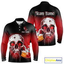 Load image into Gallery viewer, Black and Red Skull Bowling Polo, 1/4 zip shirts for Men Custom team bowling jerseys, Gift for bowler NQS11480