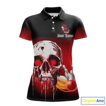 Load image into Gallery viewer, Black &amp; Red Skull Bowling Polo, 1/4 zip shirts for Women Custom team bowling jerseys, Gift for bowler NQS11480