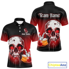 Load image into Gallery viewer, Black and Red Skull Bowling Polo, 1/4 zip shirts for Men Custom team bowling jerseys, Gift for bowler NQS11480