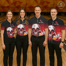Load image into Gallery viewer, Black and Red Skull Bowling Polo, 1/4 zip shirts for Men Custom team bowling jerseys, Gift for bowler NQS11480