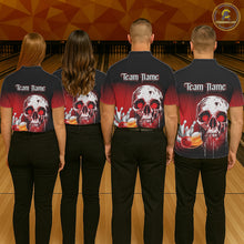 Load image into Gallery viewer, Black and Red Skull Bowling Polo, 1/4 zip shirts for Men Custom team bowling jerseys, Gift for bowler NQS11480