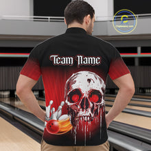 Load image into Gallery viewer, Black and Red Skull Bowling Polo, 1/4 zip shirts for Men Custom team bowling jerseys, Gift for bowler NQS11480