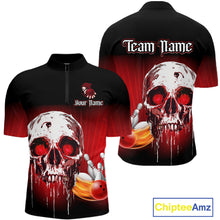 Load image into Gallery viewer, Black and Red Skull Bowling Polo, 1/4 zip shirts for Men Custom team bowling jerseys, Gift for bowler NQS11480