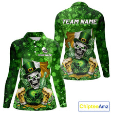 Load image into Gallery viewer, Custom Funny Skull Bowling and Beer Ireland Flag Green St Patrick Team Bowling Jerseys For Women NQS11484