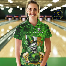 Load image into Gallery viewer, Custom Funny Skull Bowling and Beer Ireland Flag Green St Patrick Team Bowling Jerseys For Women NQS11484