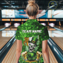 Load image into Gallery viewer, Custom Funny Skull Bowling and Beer Ireland Flag Green St Patrick Team Bowling Jerseys For Women NQS11484