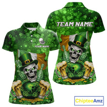 Load image into Gallery viewer, Custom Funny Skull Bowling and Beer Ireland Flag Green St Patrick Team Bowling Jerseys For Women NQS11484