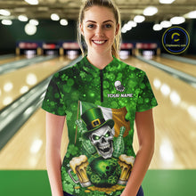 Load image into Gallery viewer, Custom Funny Skull Bowling and Beer Ireland Flag Green St Patrick Team Bowling Jerseys For Women NQS11484