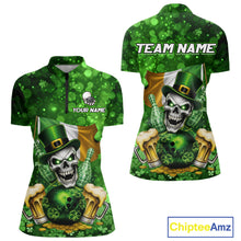 Load image into Gallery viewer, Custom Funny Skull Bowling and Beer Ireland Flag Green St Patrick Team Bowling Jerseys For Women NQS11484
