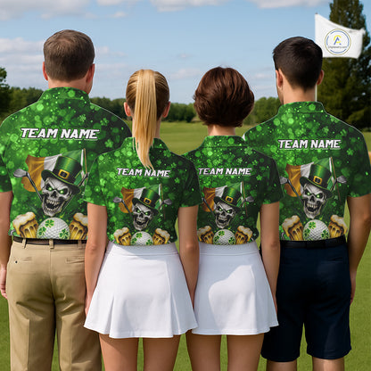 Custom Funny Skull Golf and Beer Ireland Flag Green St Patrick Team Golf Polo shirts for Women NQS11485