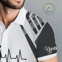 Load image into Gallery viewer, Black &amp; White Golf Heartbeat American Flag Golf Polo Shirts for Men Custom Patriotic mens golf attire NQS11754