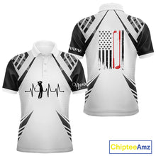 Load image into Gallery viewer, Black &amp; White Golf Heartbeat American Flag Golf Polo Shirts for Men Custom Patriotic mens golf attire NQS11754
