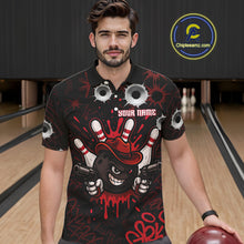 Load image into Gallery viewer, Funny Black and Red Bowling Cowboy gun Men bowling polo, 1/4 zip shirts Custom bowling team jersey NQS10690
