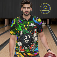 Load image into Gallery viewer, Green graffiti pattern Funny Bowling polo, quarter zip shirts for men custom Bowling team jerseys NQS11079