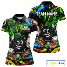 Load image into Gallery viewer, Green graffiti pattern Funny Bowling polo, quarter zip shirts for women custom Bowling team jerseys NQS11079