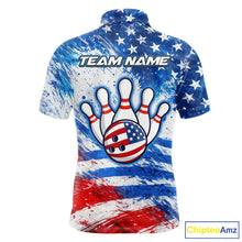 Load image into Gallery viewer, Red, White and Blue American Flag Bowling Shirts For Men Custom patriotic Team Bowling Jerseys NQS11505