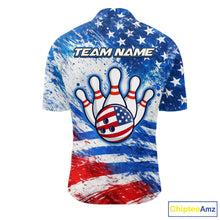 Load image into Gallery viewer, Red, White and Blue American Flag Bowling Shirts For Men Custom patriotic Team Bowling Jerseys NQS11505