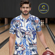 Load image into Gallery viewer, Blue Palm tropical pattern American Flag Bowling shirts For Men custom bowling team jerseys NQS11097
