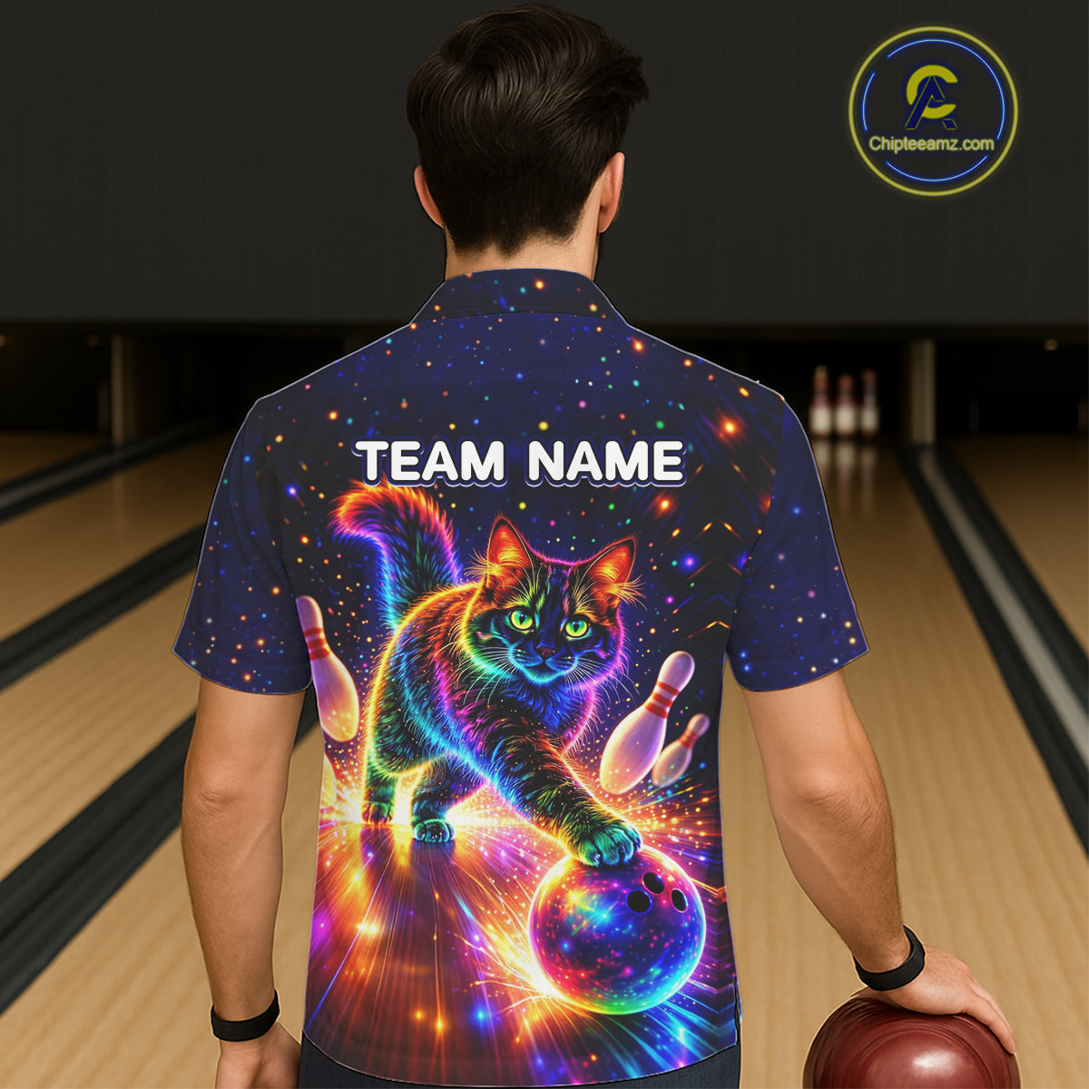 Personalized Hawaiian Bowling Shirts Custom Cat Team Bowling Apparel, Colorful Neon bowling shirts NQS11517