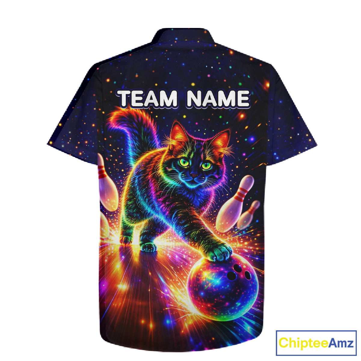 Personalized Hawaiian Bowling Shirts Custom Cat Team Bowling Apparel, Colorful Neon bowling shirts NQS11517