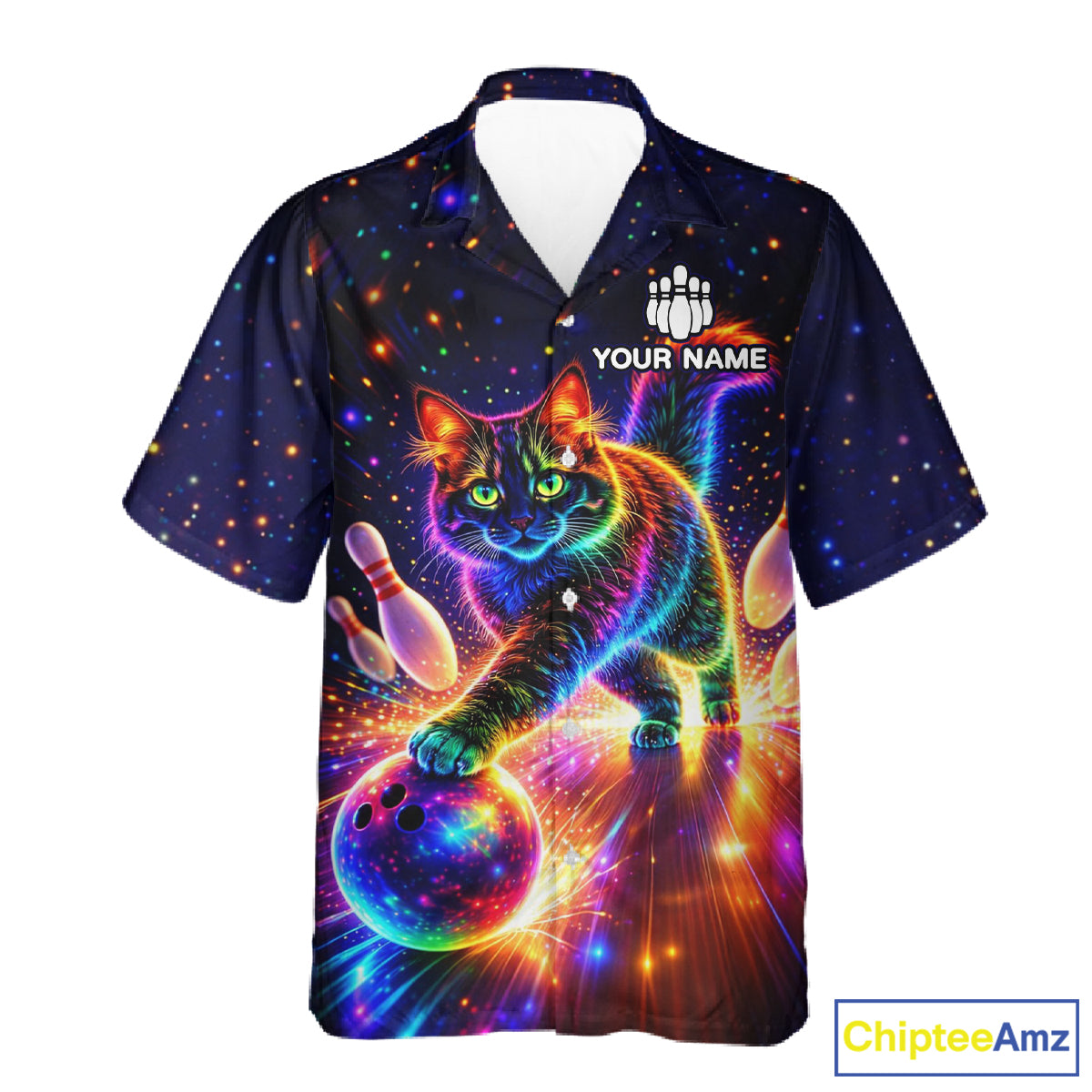 Personalized Hawaiian Bowling Shirts Custom Cat Team Bowling Apparel, Colorful Neon bowling shirts NQS11517