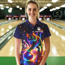 Load image into Gallery viewer, Personalized Bowling Shirts for Women Custom Cat Team Bowling Apparel, Colorful Neon bowling shirts NQS11517