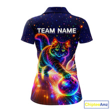 Load image into Gallery viewer, Personalized Bowling Shirts for Women Custom Cat Team Bowling Apparel, Colorful Neon bowling shirts NQS11517