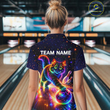 Load image into Gallery viewer, Personalized Bowling Shirts for Women Custom Cat Team Bowling Apparel, Colorful Neon bowling shirts NQS11517