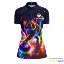 Load image into Gallery viewer, Personalized Bowling Shirts for Women Custom Cat Team Bowling Apparel, Colorful Neon bowling shirts NQS11517