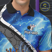 Load image into Gallery viewer, Funny King Crown Bowling Blue Lightning Thunder Bowling Shirts for Men Custom Bowling Team Jersey NQS10928