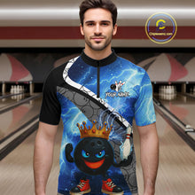Load image into Gallery viewer, Funny King Crown Bowling Blue Lightning Thunder Bowling Shirts for Men Custom Bowling Team Jersey NQS10928