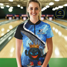 Load image into Gallery viewer, Funny King Crown Bowling Blue Lightning Thunder Bowling Shirts for Women Custom Bowling Team Jersey NQS10928