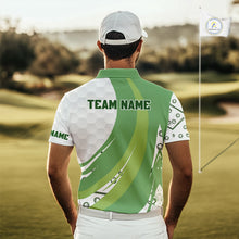 Load image into Gallery viewer, White and Green Golf pattern polo golf shirt for men Custom men&#39;s golf outfit, unique golf gifts NQS11107