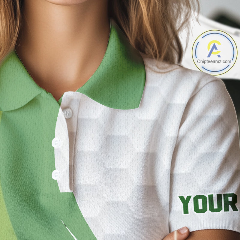 White and Green Golf pattern polo golf shirt for Women Custom ladies's golf outfit, unique golf gifts NQS11107