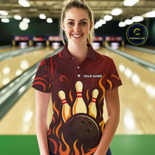 Load image into Gallery viewer, Red Flame Tribal Bowling Polo, Quarter Zip Shirts for Women Custom Team Bowling League Jerseys NQS10747