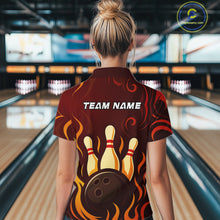 Load image into Gallery viewer, Red Flame Tribal Bowling Polo, Quarter Zip Shirts for Women Custom Team Bowling League Jerseys NQS10747