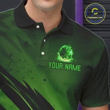 Load image into Gallery viewer, Custom Black and Green Flame Mens Bowling Shirts, Bowling Polo, 1/4 Zip Team Jerseys NQS11130