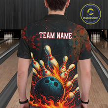 Load image into Gallery viewer, Red Flame Bowling Polo, Quarter Zip Shirts for Men Custom Team Bowling Outfit, Gift for Bowlers NQS10752
