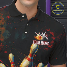 Load image into Gallery viewer, Red Flame Bowling Polo, Quarter Zip Shirts for Men Custom Team Bowling Outfit, Gift for Bowlers NQS10752